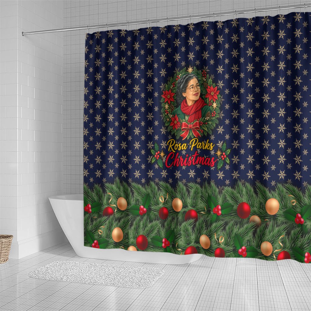 Rosa Parks Christmas Shower Curtain Freedom Bus Wreath Vintage Festive Holiday