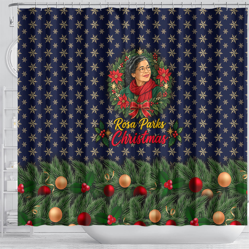 Rosa Parks Christmas Shower Curtain Freedom Bus Wreath Vintage Festive Holiday
