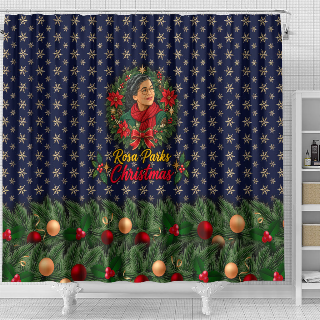 Rosa Parks Christmas Shower Curtain Freedom Bus Wreath Vintage Festive Holiday