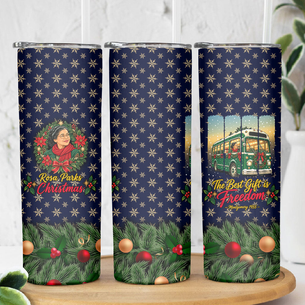 Rosa Parks Christmas Skinny Tumbler Freedom Bus Wreath Vintage Festive Holiday