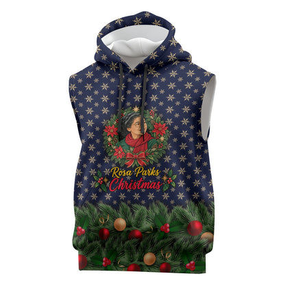 Rosa Parks Christmas Sleeveless Hoodie Freedom Bus Wreath Vintage Festive Holiday