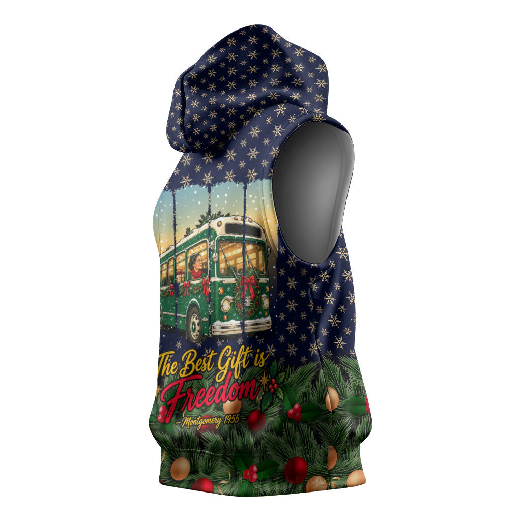 Rosa Parks Christmas Sleeveless Hoodie Freedom Bus Wreath Vintage Festive Holiday