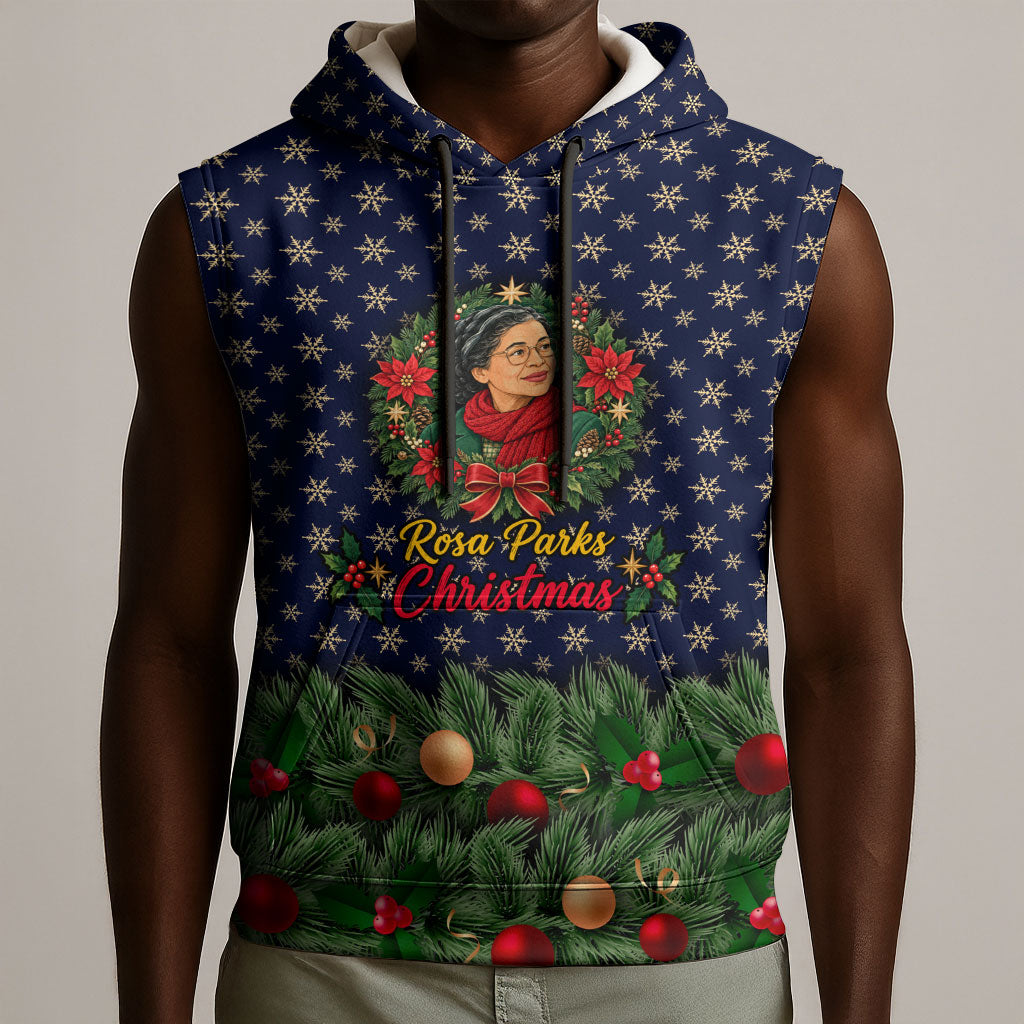 Rosa Parks Christmas Sleeveless Hoodie Freedom Bus Wreath Vintage Festive Holiday