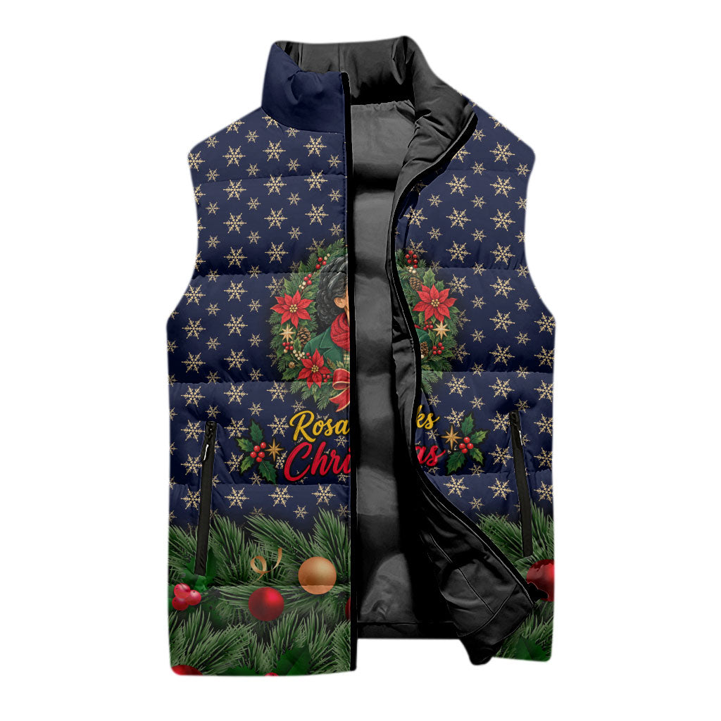 Rosa Parks Christmas Sleeveless Puffer Jacket Freedom Bus Wreath Vintage Festive Holiday