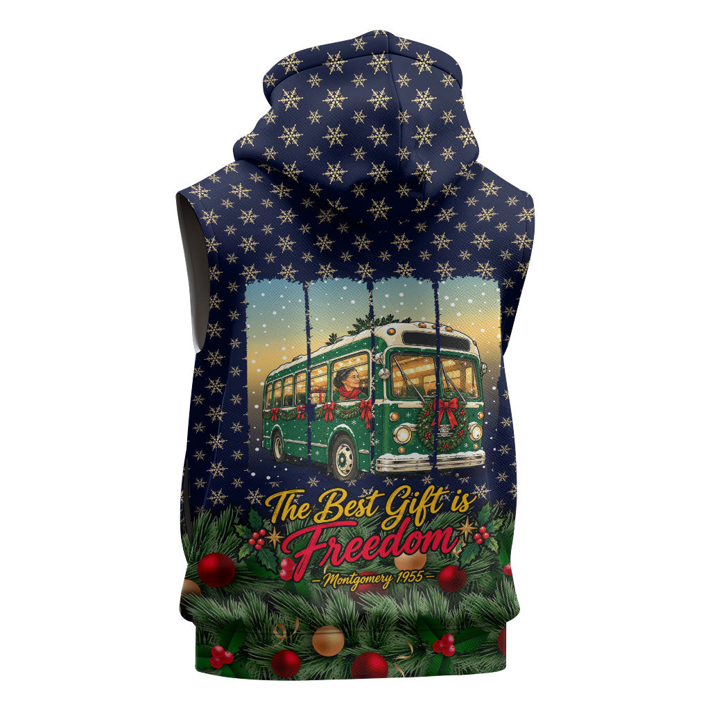 Rosa Parks Christmas Sleeveless Zip Hoodie Freedom Bus Wreath Vintage Festive Holiday