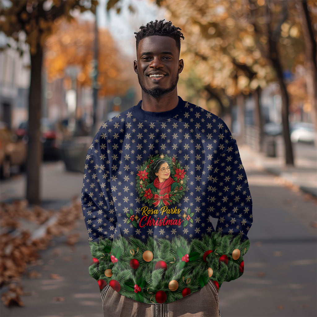 Rosa Parks Christmas Sweatshirt Freedom Bus Wreath Vintage Festive Holiday