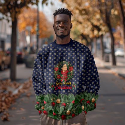 Rosa Parks Christmas Sweatshirt Freedom Bus Wreath Vintage Festive Holiday