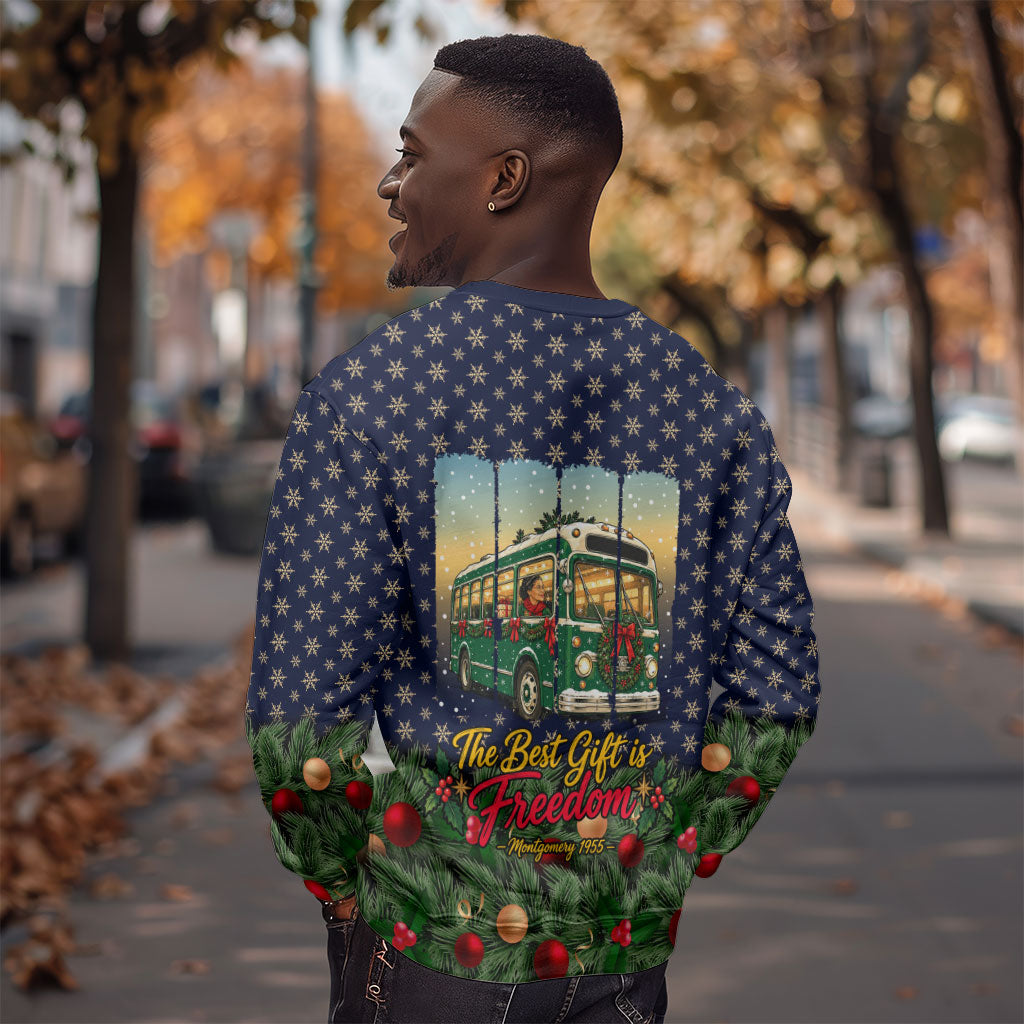 Rosa Parks Christmas Sweatshirt Freedom Bus Wreath Vintage Festive Holiday