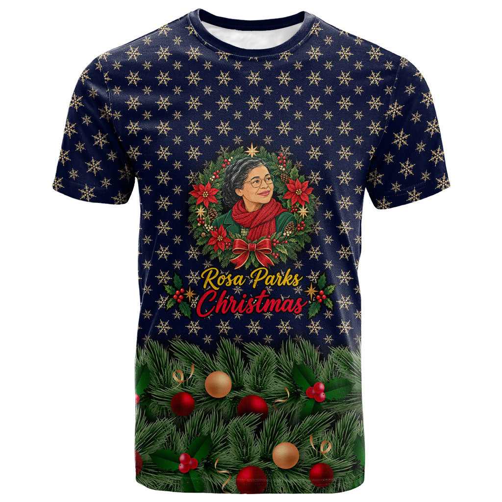 Rosa Parks Christmas T shirt Freedom Bus Wreath Vintage Festive Holiday
