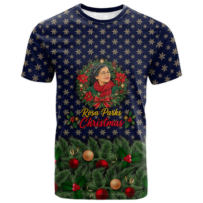 Rosa Parks Christmas T shirt Freedom Bus Wreath Vintage Festive Holiday