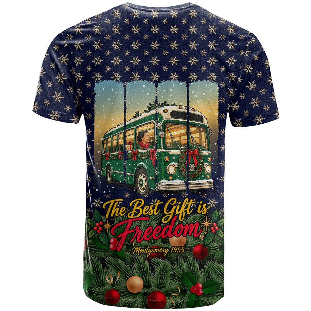 Rosa Parks Christmas T shirt Freedom Bus Wreath Vintage Festive Holiday