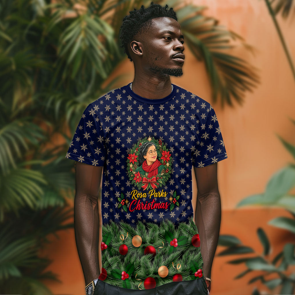 Rosa Parks Christmas T shirt Freedom Bus Wreath Vintage Festive Holiday