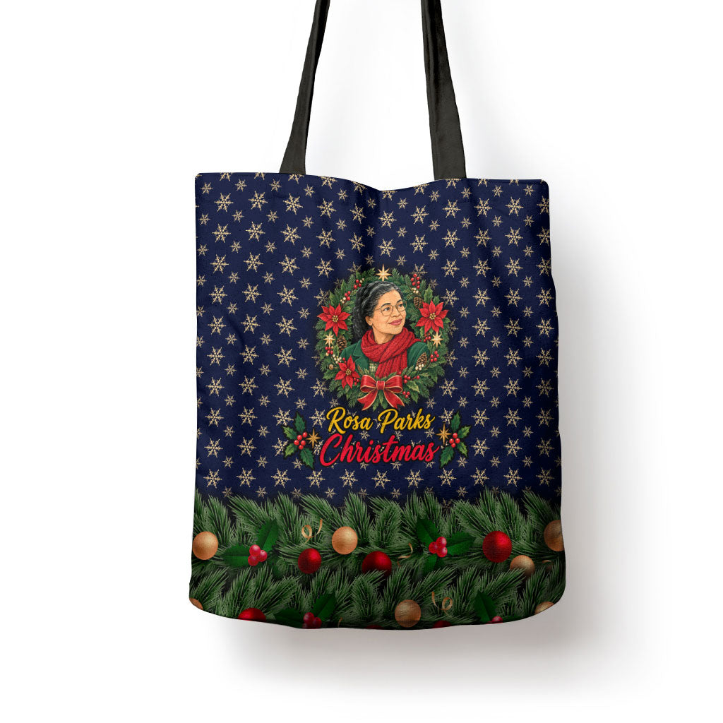 Rosa Parks Christmas Tote Bag Freedom Bus Wreath Vintage Festive Holiday
