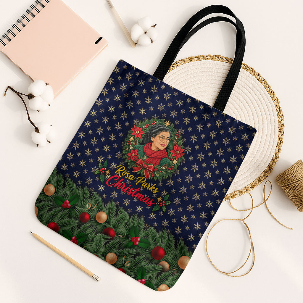 Rosa Parks Christmas Tote Bag Freedom Bus Wreath Vintage Festive Holiday