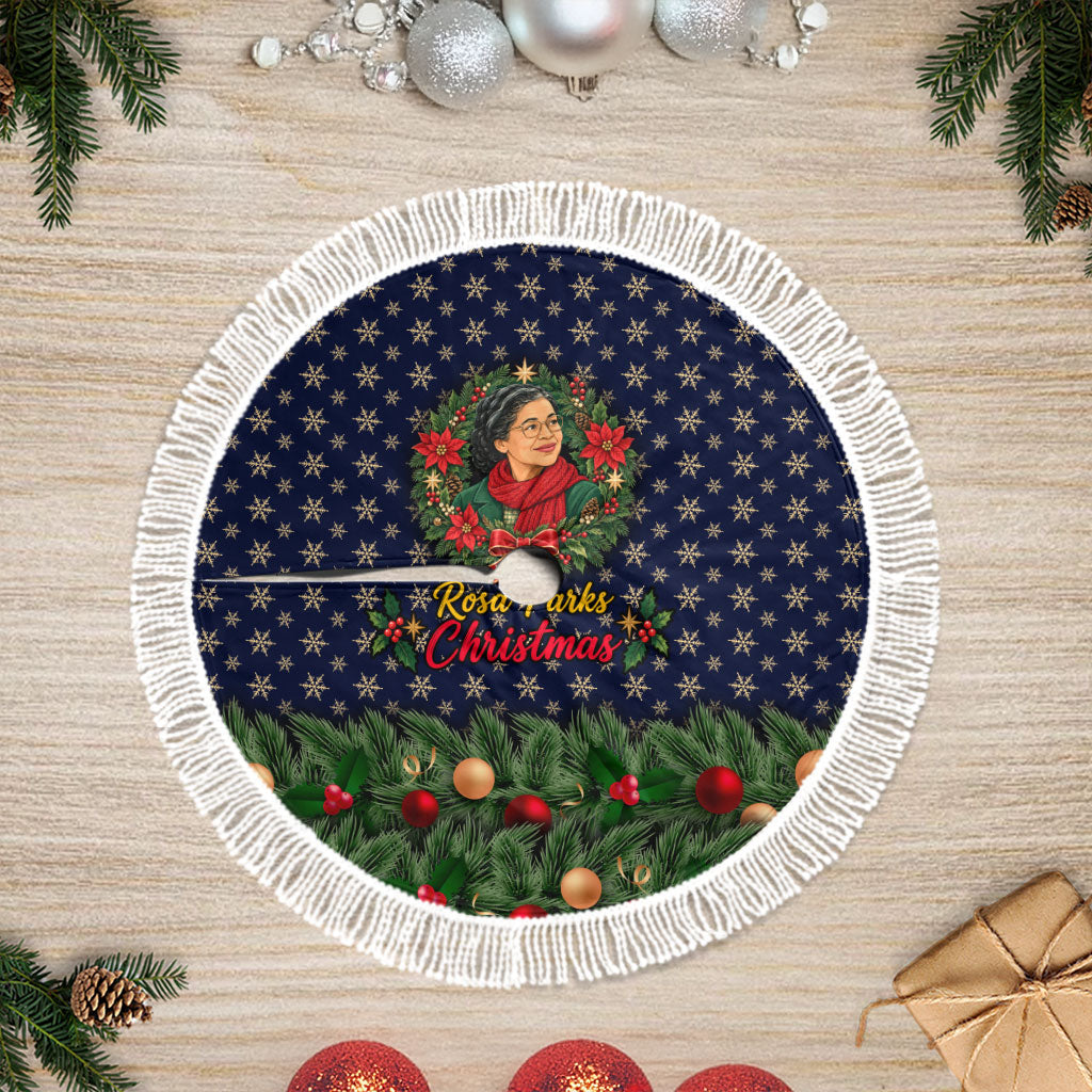 Rosa Parks Christmas Tree Skirt Freedom Bus Wreath Vintage Festive Holiday