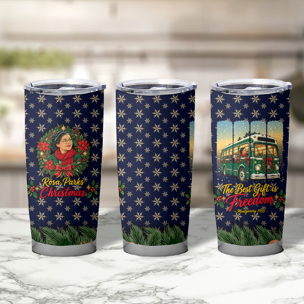 Rosa Parks Christmas Tumbler Cup Freedom Bus Wreath Vintage Festive Holiday