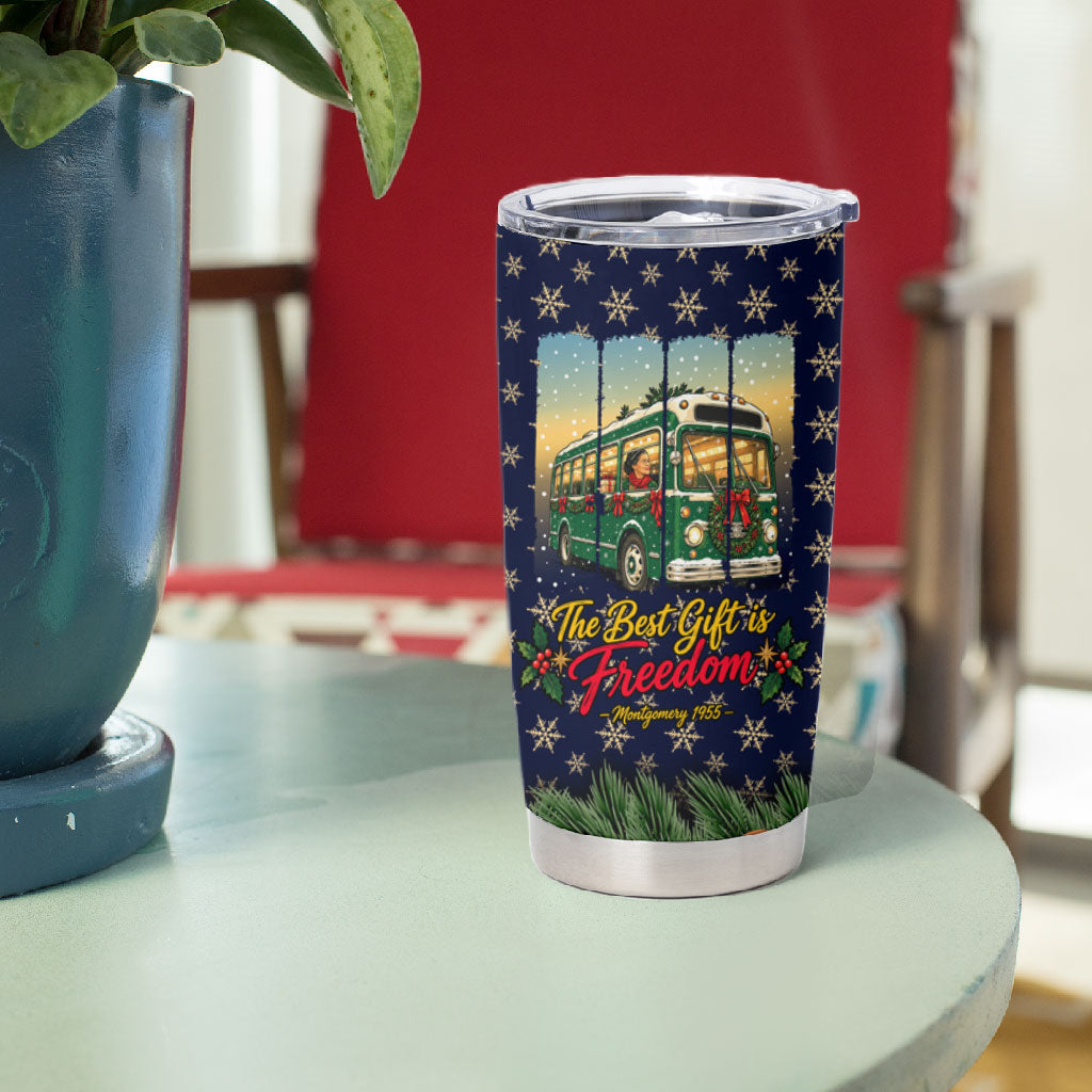 Rosa Parks Christmas Tumbler Cup Freedom Bus Wreath Vintage Festive Holiday