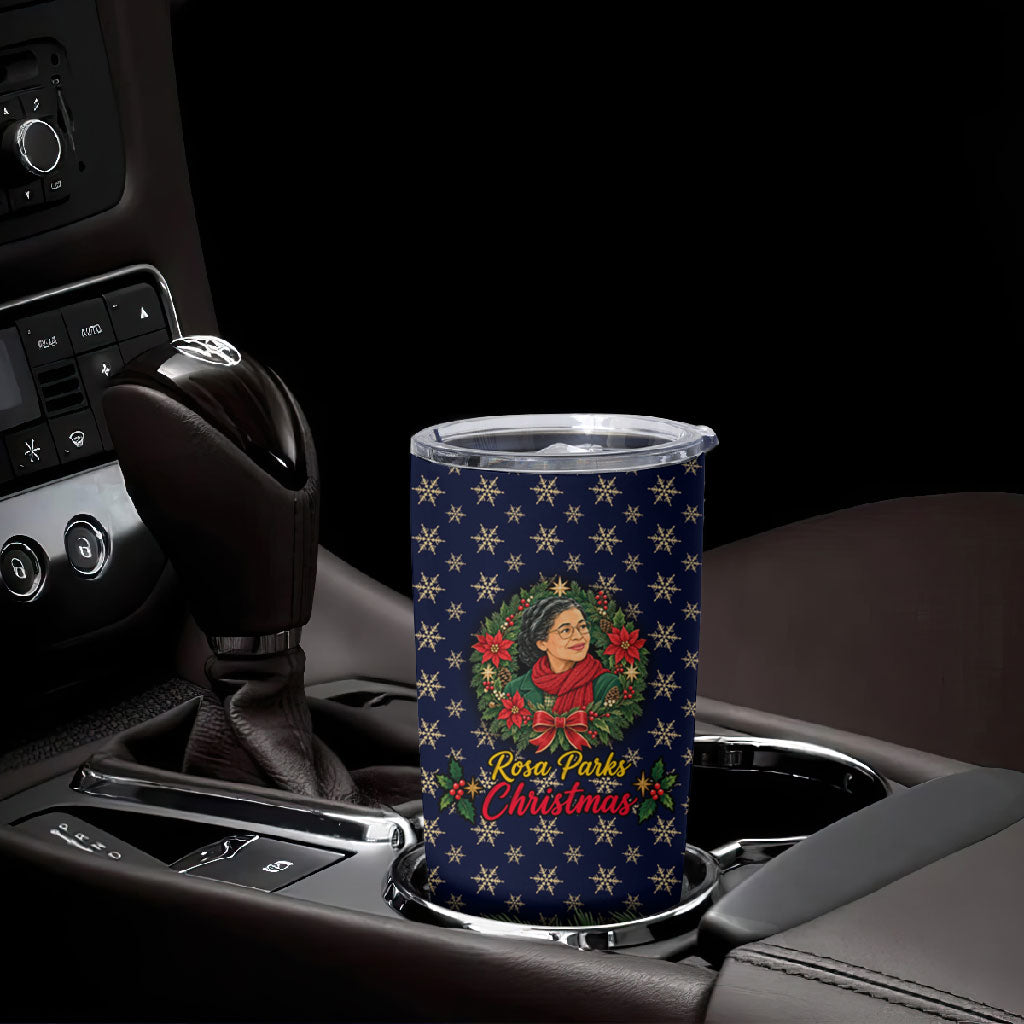 Rosa Parks Christmas Tumbler Cup Freedom Bus Wreath Vintage Festive Holiday