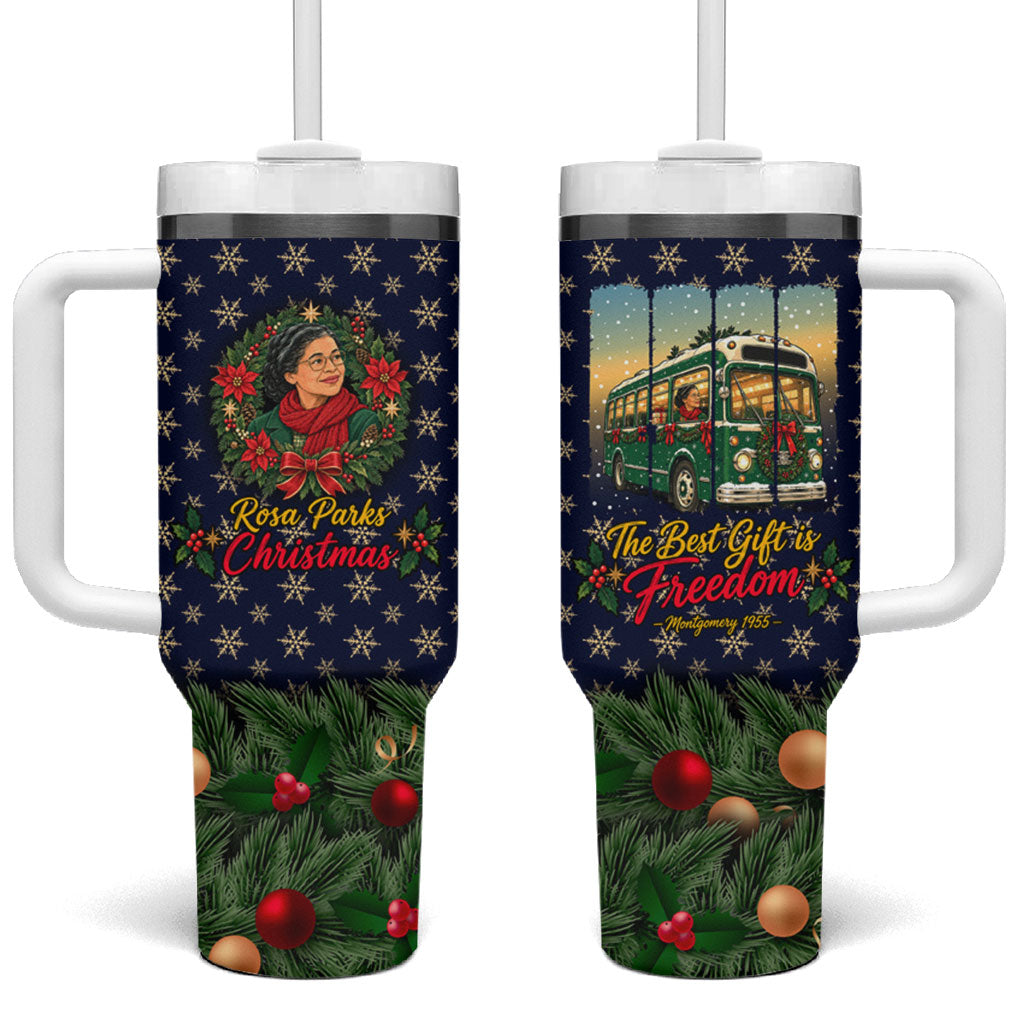 Rosa Parks Christmas Tumbler With Handle Freedom Bus Wreath Vintage Festive Holiday