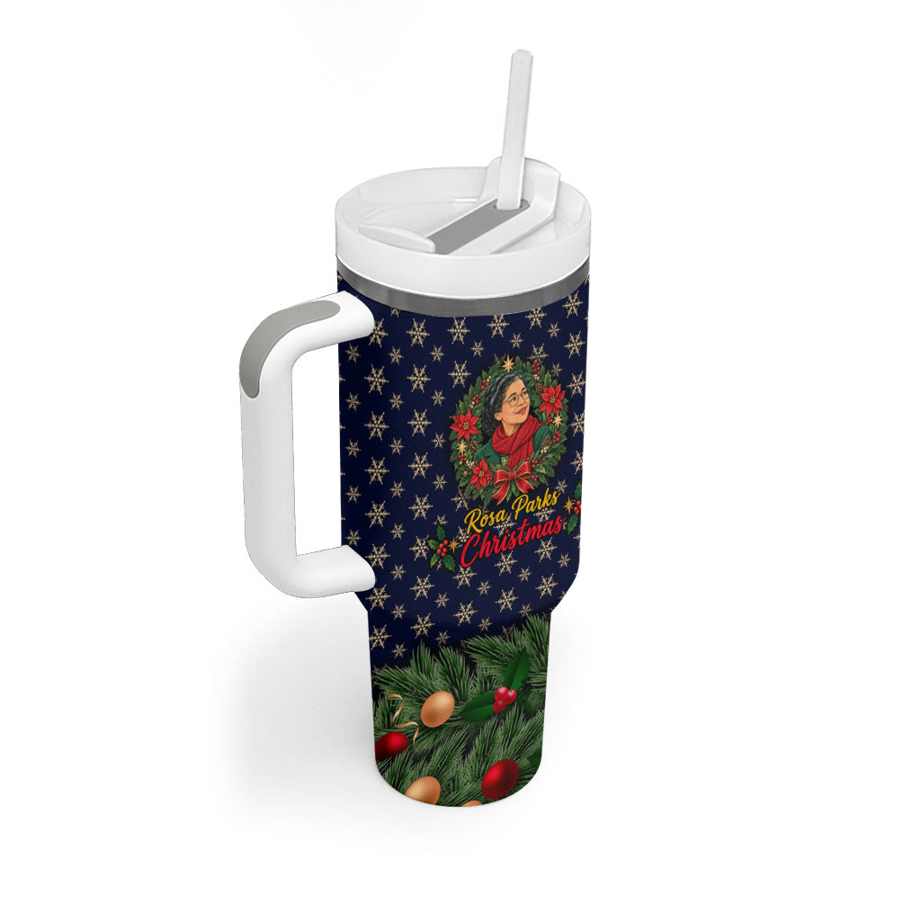 Rosa Parks Christmas Tumbler With Handle Freedom Bus Wreath Vintage Festive Holiday