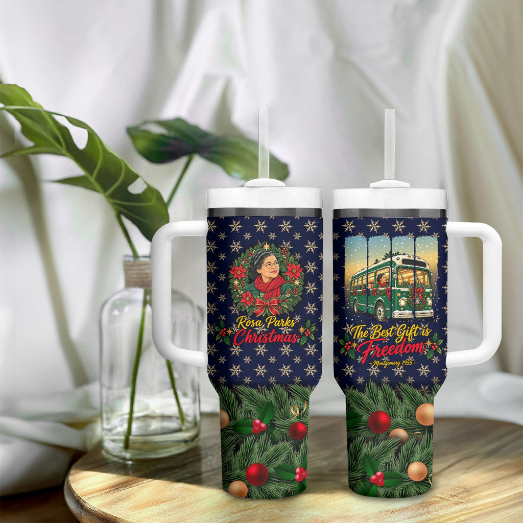 Rosa Parks Christmas Tumbler With Handle Freedom Bus Wreath Vintage Festive Holiday