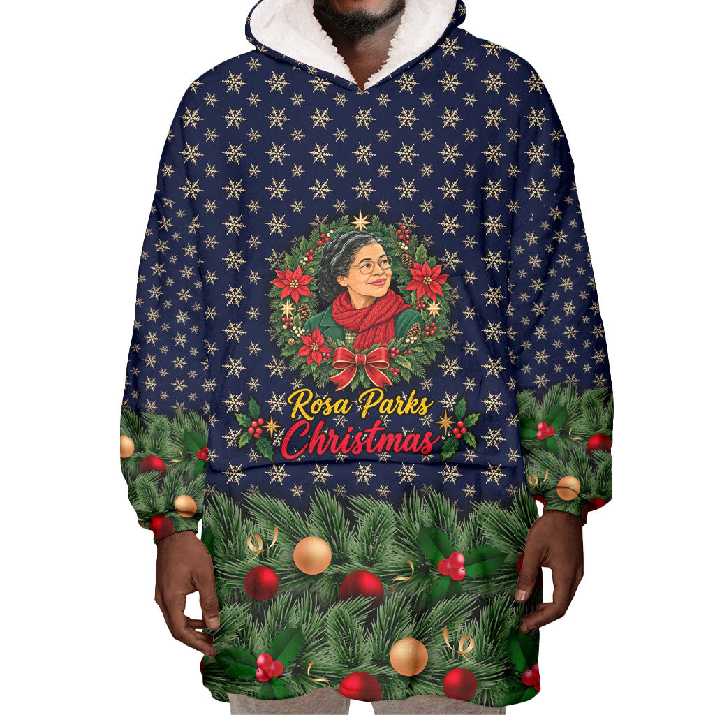 Rosa Parks Christmas Wearable Blanket Hoodie Freedom Bus Wreath Vintage Festive Holiday