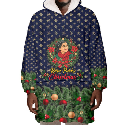 Rosa Parks Christmas Wearable Blanket Hoodie Freedom Bus Wreath Vintage Festive Holiday