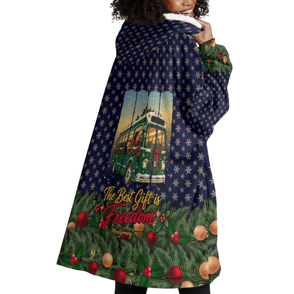 Rosa Parks Christmas Wearable Blanket Hoodie Freedom Bus Wreath Vintage Festive Holiday
