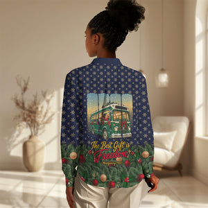 Rosa Parks Christmas Women Casual Shirt Freedom Bus Wreath Vintage Festive Holiday