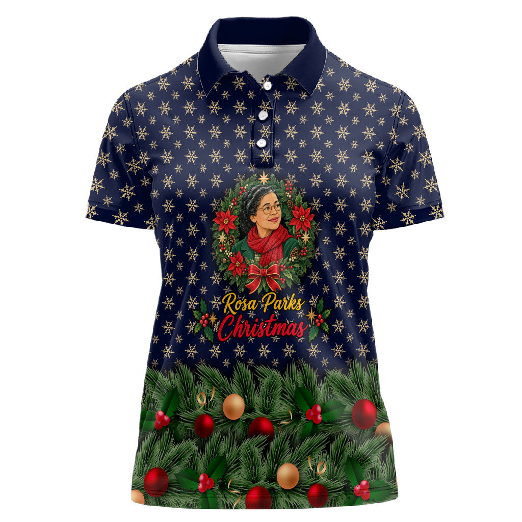 Rosa Parks Christmas Women Polo Shirt Freedom Bus Wreath Vintage Festive Holiday