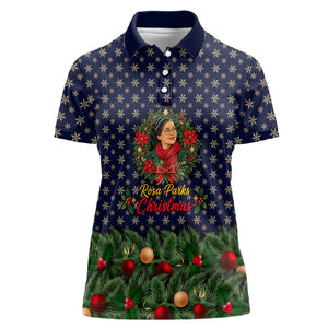 Rosa Parks Christmas Women Polo Shirt Freedom Bus Wreath Vintage Festive Holiday