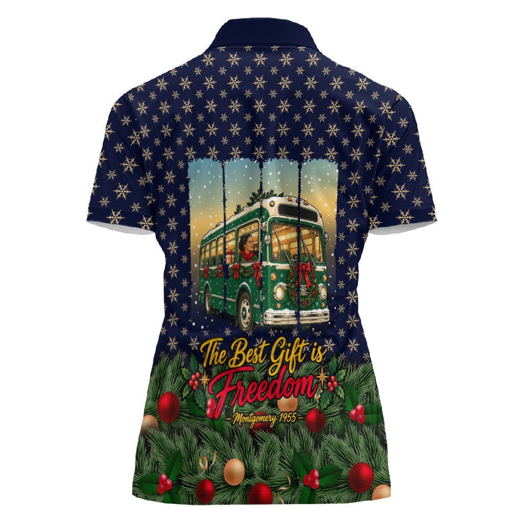 Rosa Parks Christmas Women Polo Shirt Freedom Bus Wreath Vintage Festive Holiday