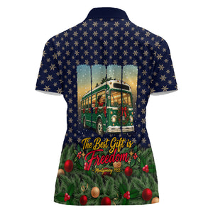 Rosa Parks Christmas Women Polo Shirt Freedom Bus Wreath Vintage Festive Holiday