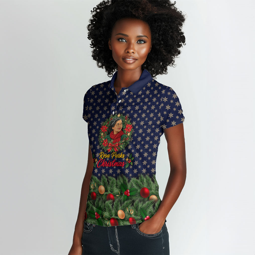 Rosa Parks Christmas Women Polo Shirt Freedom Bus Wreath Vintage Festive Holiday