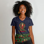 Rosa Parks Christmas Women V-Neck T-Shirt Freedom Bus Wreath Vintage Festive Holiday