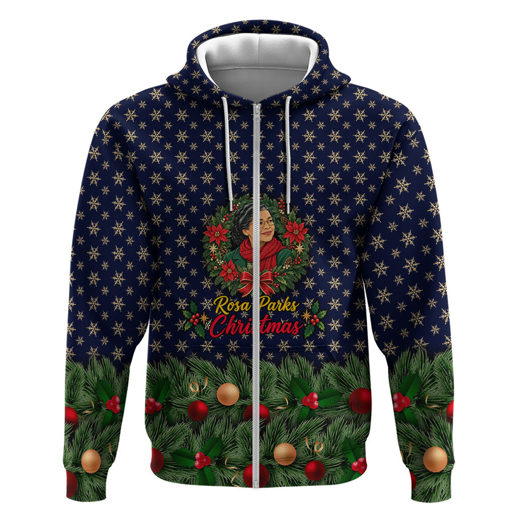 Rosa Parks Christmas Zip Hoodie Freedom Bus Wreath Vintage Festive Holiday