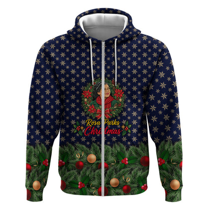 Rosa Parks Christmas Zip Hoodie Freedom Bus Wreath Vintage Festive Holiday