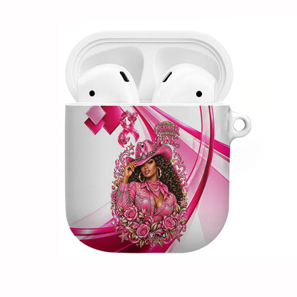 Black Cowgirl Breast Cancer Awareness AirPods Case Western Pink Ribbon Butterfly Rose - In October We Wear Pink