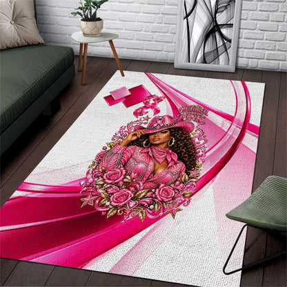 Black Cowgirl Breast Cancer Awareness Area Rug Western Pink Ribbon Butterfly Rose - In October We Wear Pink