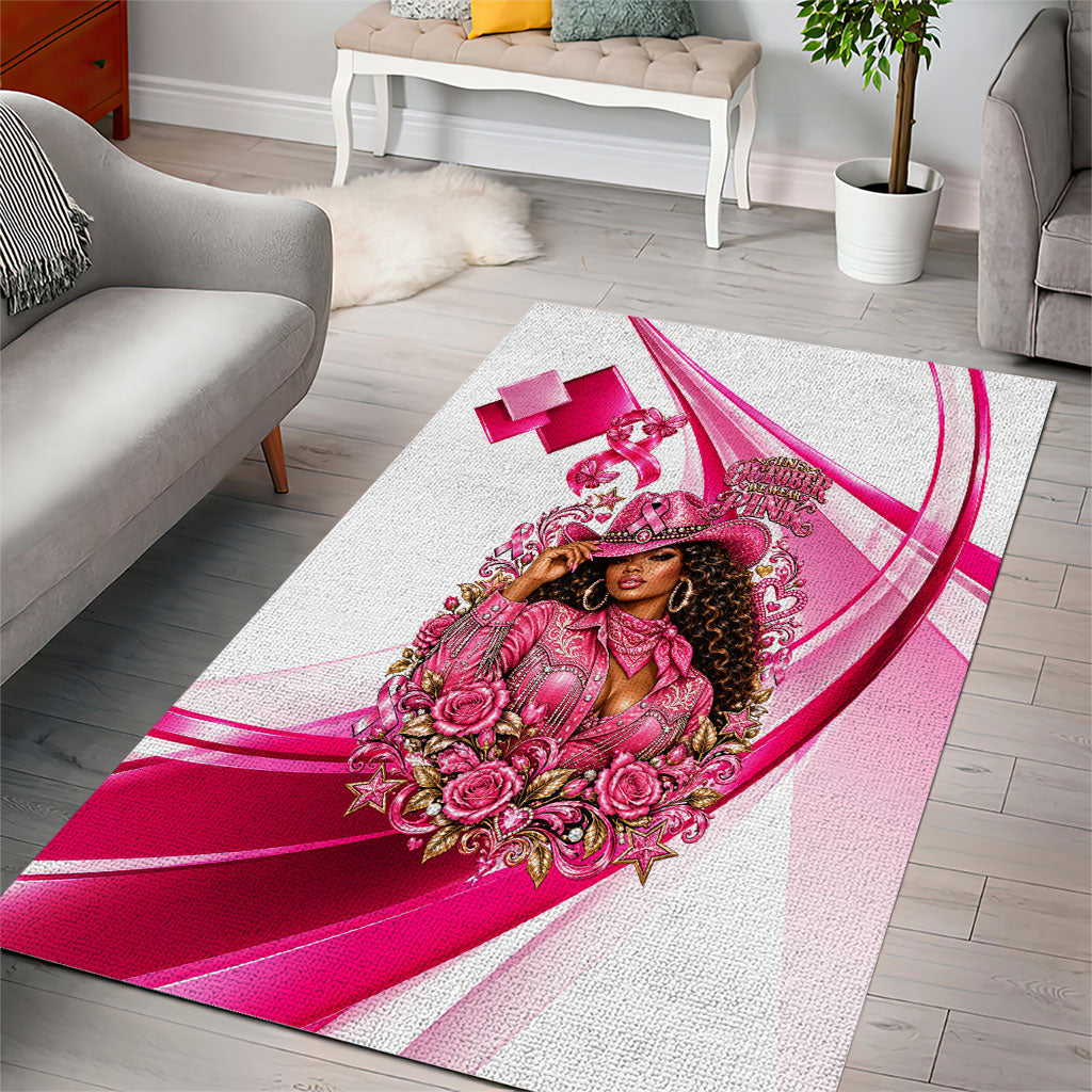 Black Cowgirl Breast Cancer Awareness Area Rug Western Pink Ribbon Butterfly Rose - In October We Wear Pink