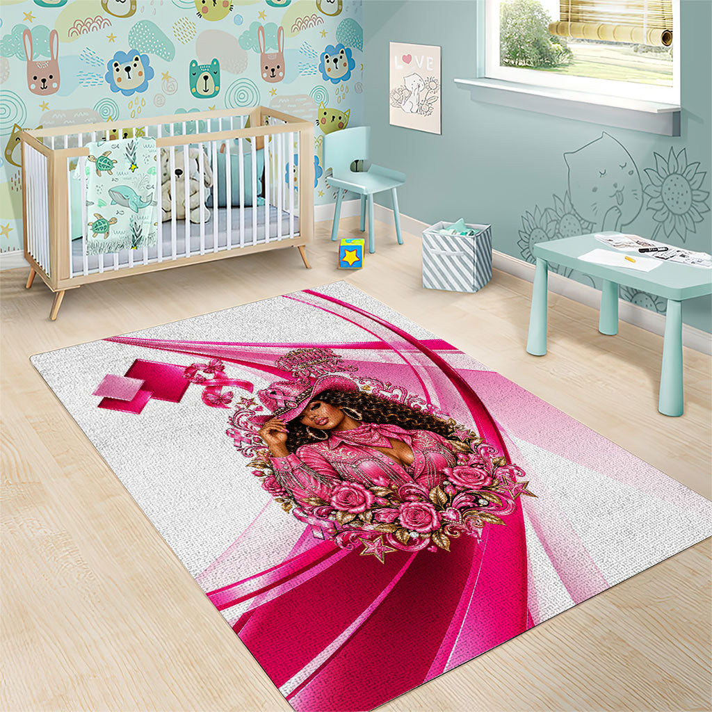 Black Cowgirl Breast Cancer Awareness Area Rug Western Pink Ribbon Butterfly Rose - In October We Wear Pink