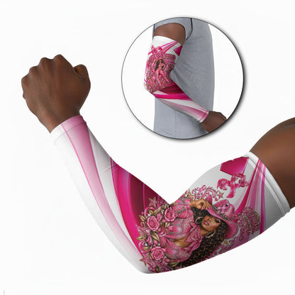 Black Cowgirl Breast Cancer Awareness Arm Sleeves Western Pink Ribbon Butterfly Rose - In October We Wear Pink