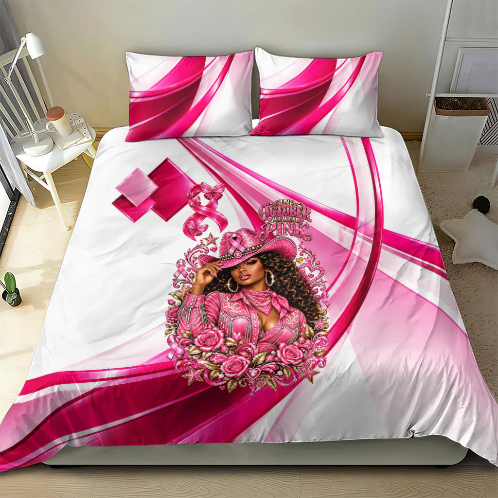 Black Cowgirl Breast Cancer Awareness Bedding Set Western Pink Ribbon Butterfly Rose - In October We Wear Pink