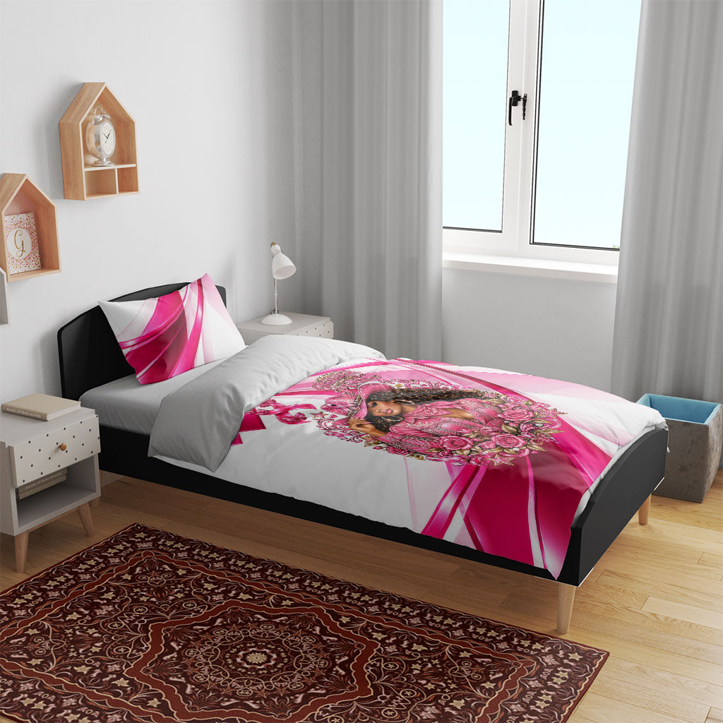 Black Cowgirl Breast Cancer Awareness Bedding Set Western Pink Ribbon Butterfly Rose - In October We Wear Pink