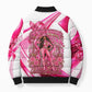Black Cowgirl Breast Cancer Awareness Bomber Puffer Jacket Western Pink Ribbon Butterfly Rose - In October We Wear Pink