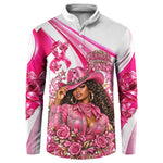 Black Cowgirl Breast Cancer Awareness Button Sweatshirt Western Pink Ribbon Butterfly Rose - In October We Wear Pink