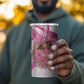 Black Cowgirl Breast Cancer Awareness 4 in 1 Can Cooler Tumbler Western Pink Ribbon Butterfly Rose - In October We Wear Pink