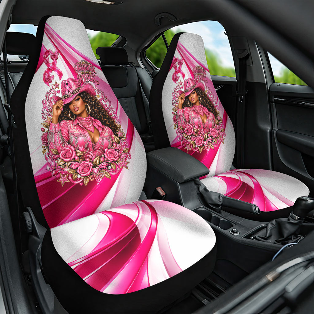 Black Cowgirl Breast Cancer Awareness Car Seat Cover Western Pink Ribbon Butterfly Rose - In October We Wear Pink