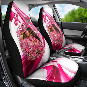 Black Cowgirl Breast Cancer Awareness Car Seat Cover Western Pink Ribbon Butterfly Rose - In October We Wear Pink