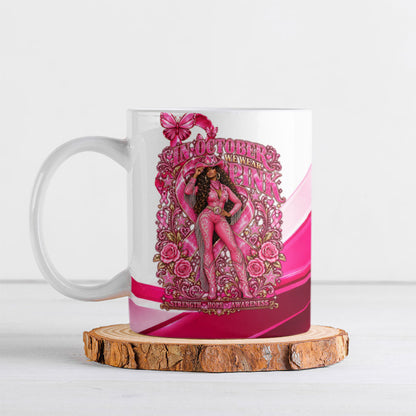 Black Cowgirl Breast Cancer Awareness Ceramic Mug Western Pink Ribbon Butterfly Rose - In October We Wear Pink